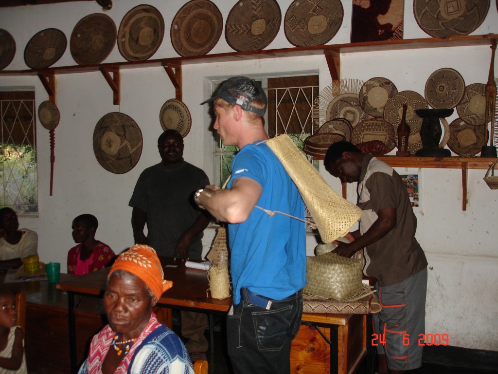Me, showing off my collection of baskets collected on my travels - Malaysian, Japanese, South African baskets