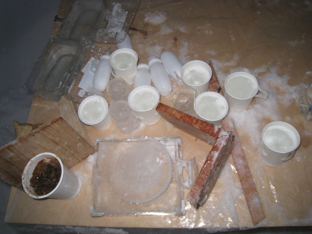 I tried freezing my leftover coffee, and glued some wood together with ice.